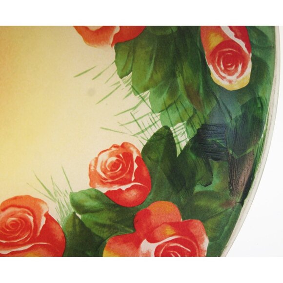 Vtg Reverse Painted Roses Glass Shade ONLY Fluted Bell Shape Victorian Garden - Picture 8 of 10